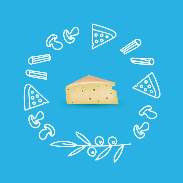 青い背景にエメンタルチーズ — ストックベクタ