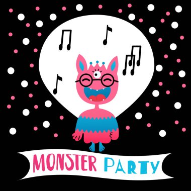 Siyah arka plan üzerine sevimli canavar