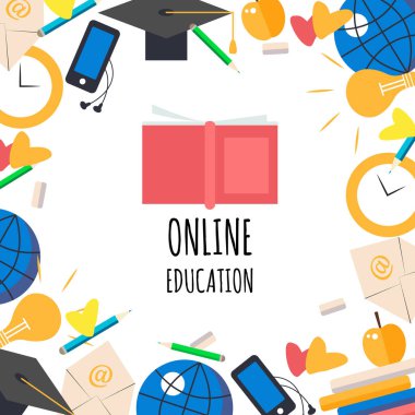 beyaz arka plan üzerinde izole online eğitim işaretleri