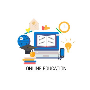 beyaz arka plan üzerinde izole online eğitim işaretleri