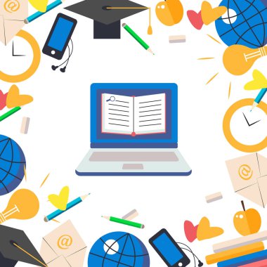 beyaz arka plan üzerinde izole online eğitim işaretleri