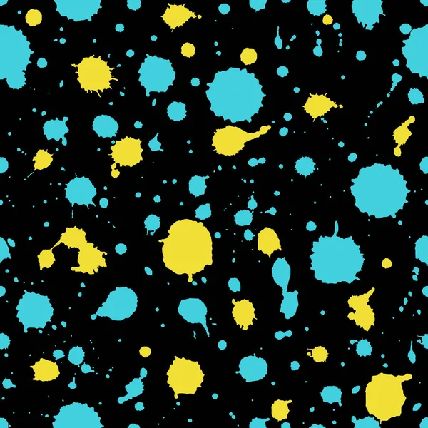 蓝色和黄色油漆滴在黑色背景上 — 图库矢量图片