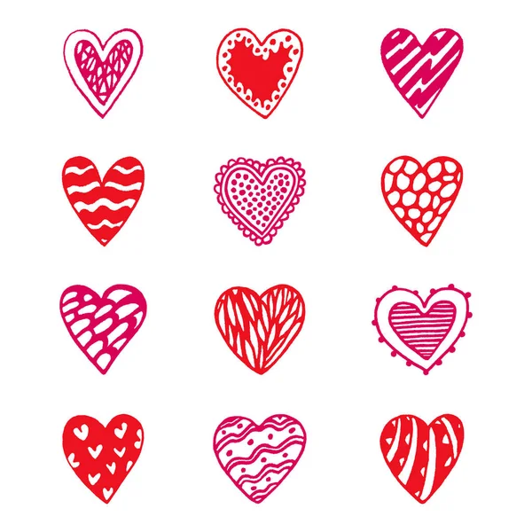 Hearts Sketches Isolated White Background — Stock Vector