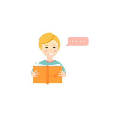 beyaz arka plan üzerinde izole konuşma balonu ile çocuk okuma kitabı