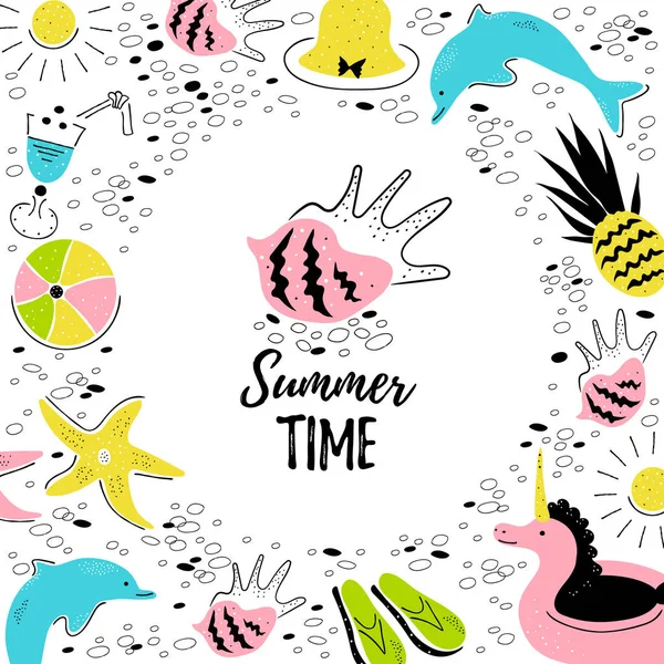 Cartoon Summer Objects Isolated White Background — Stock Vector