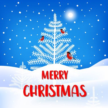 mavi noel arka plan üzerinde bullfinches ve noel ağaçları