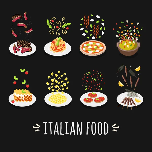 黒の背景でイタリア料理 — ストックベクタ