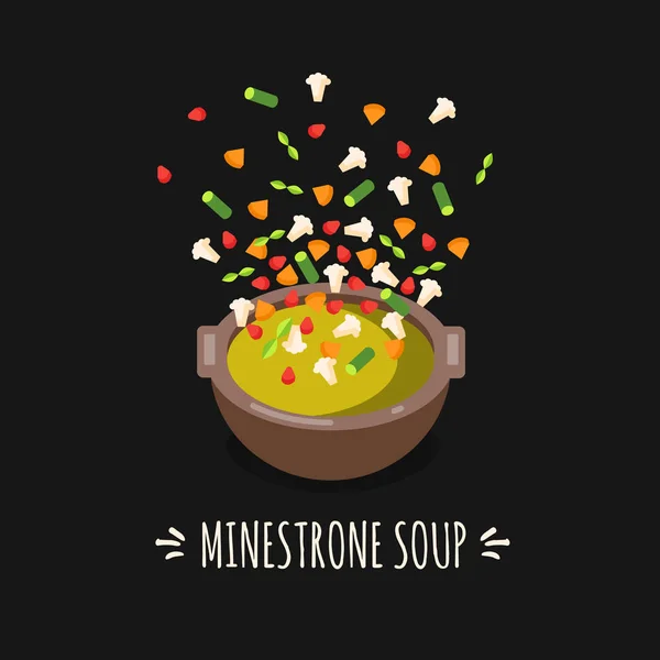 Suppe Minestrone Auf Schwarzem Hintergrund — Stockvektor