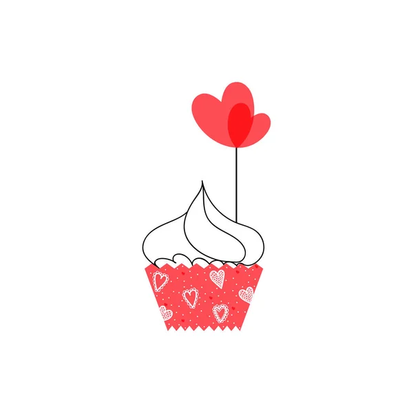 Muffin Com Corações Isolados Fundo Branco Dia Dos Namorados Conceito — Vetor de Stock