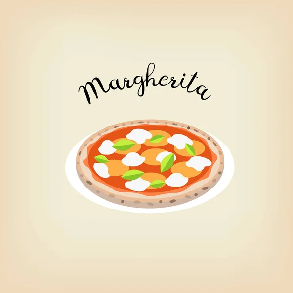 Pizza Margherita Fundo Bege —  Vetores de Stock