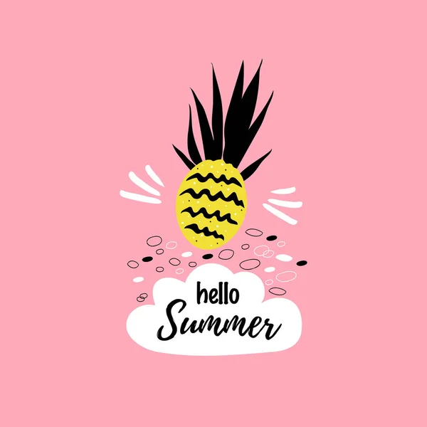 Piña Dibujada Sobre Fondo Rosa — Vector de stock