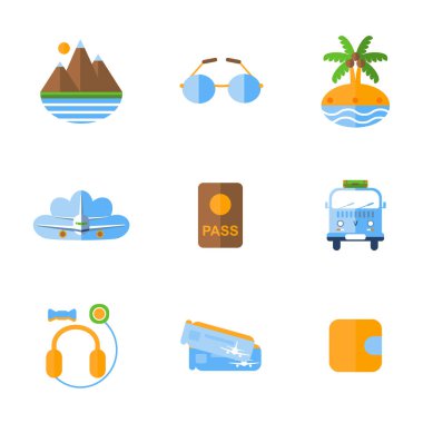 beyaz arka plan üzerinde izole seyahat işaretleri kümesi