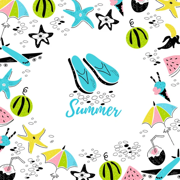 Summer time with cartoon objects Royalty Free Vector Image