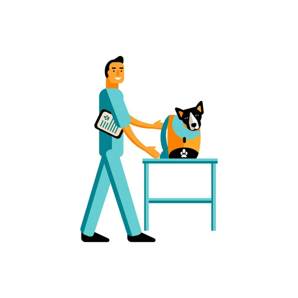 兽医与狗隔离在白色背景 — 图库矢量图片