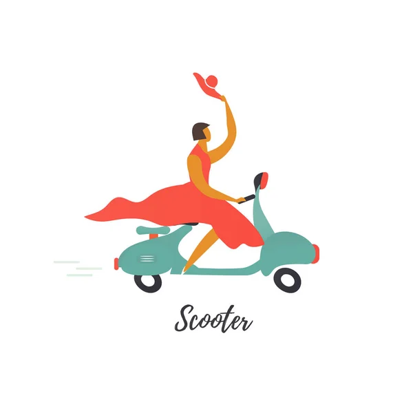 Woman Scooter Isolated White Background — Stock Vector