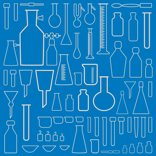 Esquisse Des Bouteilles Science Blanches Sur Fond Bleu — Image vectorielle