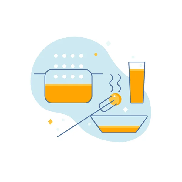 Set line style icons for dinner. Pan with soup, cutlet, glass with juice. Simple elements for restaurant and other design. — Stock Illustration Set Line Style Icons Dinner Pan Soup Cutlet Glass Juice Royalty Free Stock Vectors