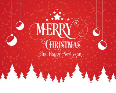 Mutlu Noeller ve mutlu yeni yıl tipografi illüstrasyon. Xmas ağacı, ışık, yıldız ile arka plan. El yapımı vektör ağaç ve davetiye için yazı, tebrik kartı hat.
