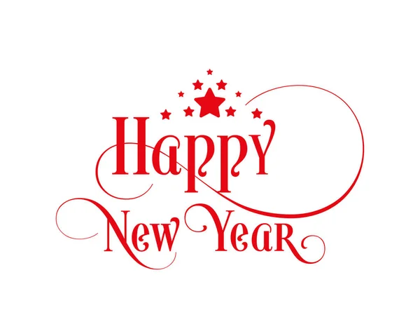 Happy New Year Benzersiz El-Çizilmiş Tipografi Kırmızı Renk Yıldız Tasarım Elemanı ile