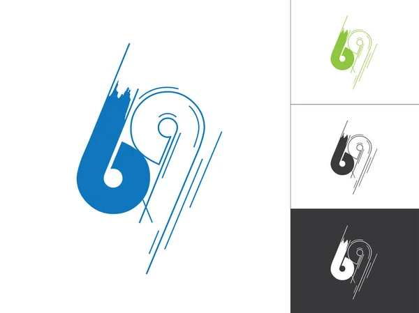 Número inicial 69 Logotype Line Sketch Concept in Vector. Diseño de logotipo de número de estilo moderno — Vector de stock