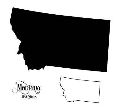 Amerika Birleşik Devletleri Haritası (ABD) Montana Eyaleti - Beyaz Arka Plan İllüstrasyon.