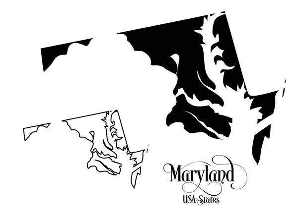 Mappa dello Stato degli Stati Uniti d'America (USA) del Maryland - Illustrazione su sfondo bianco . — Vettoriale Stock