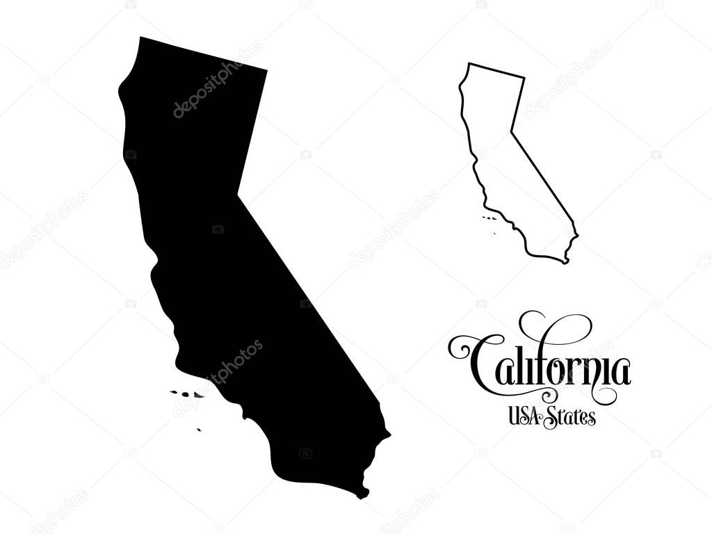Map of The United States of America (USA) State of California - Illustration on White Background