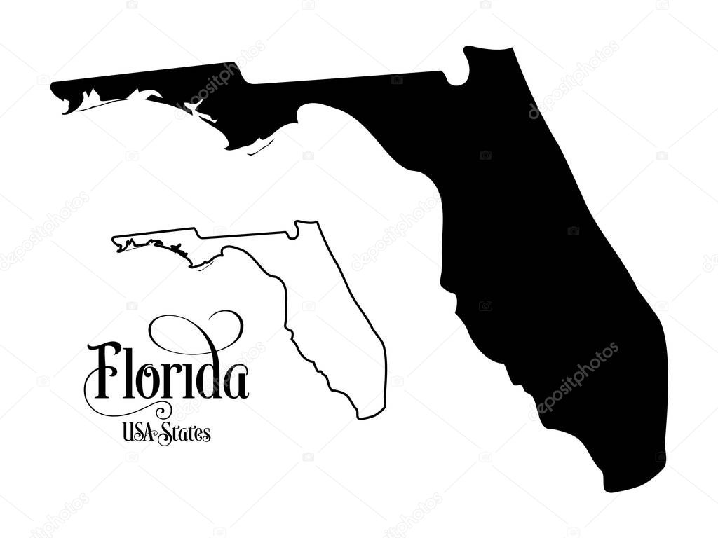Map of The United States of America (USA) State of Florida - Illustration on White Background.
