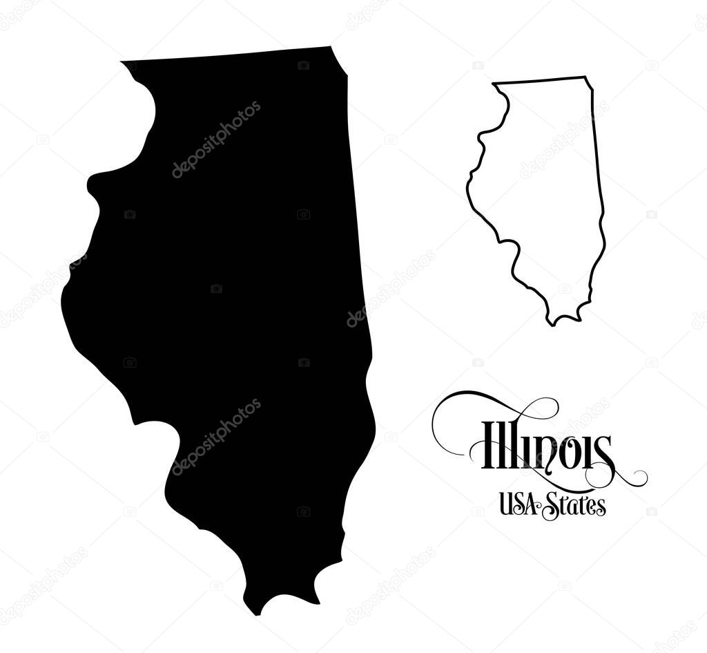 Map of The United States of America (USA) State of Illinois - Illustration on White Background.