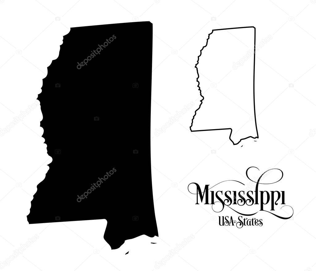 Map of The United States of America (USA) State of Mississippi - Illustration on White Background.