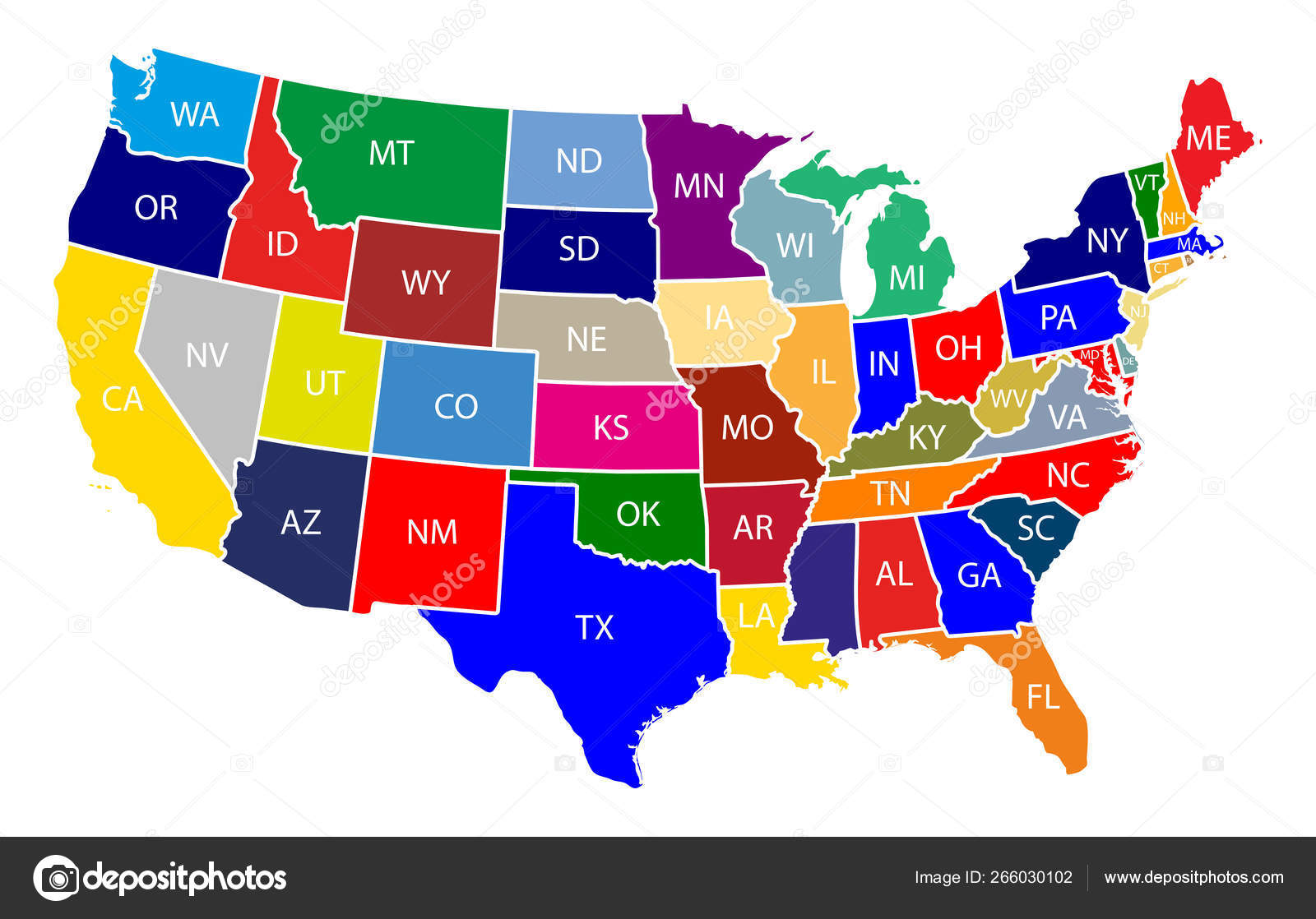 Mapa dos Estados Unidos da América com Estados Coloridos com Ilustração de  Nome em Fundo Branco imagem vetorial de Stock_Ninja_Studio© 266030102