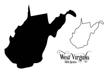 Amerika Birleşik Devletleri Haritası (ABD) Batı Virginia Eyaleti - Beyaz Arka Plan İllüstrasyon.