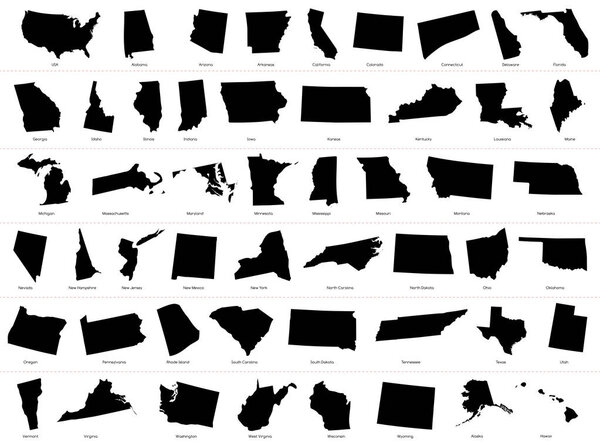 Карта Соединенных Штатов Америки (США) Разделенные Штаты Карты Иллюстрация силуэта на белом фоне

