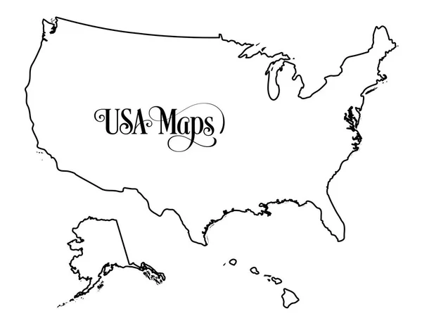 Map of The United States of America (USA) Outline Illustration on White Background. — Stock Vector
