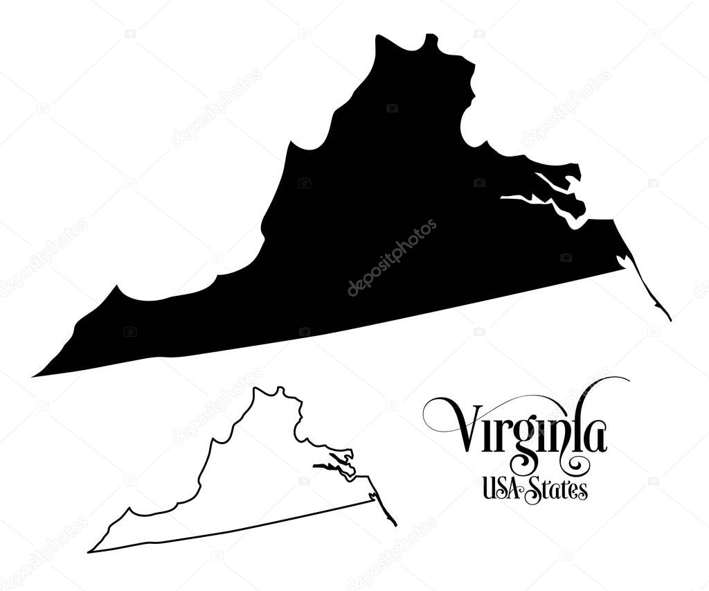 Map of The United States of America (USA) State of Virginia - Illustration on White Background.