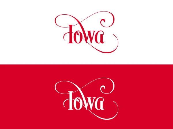 Typografi av USA Iowa stater handskriven illustration på officiella amerikanska staten färger — Stock vektor