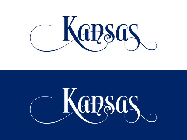 Tipográfia az USA Kansas Államok kézírásos illusztráció a hivatalos amerikai állam színek — Stock Vector