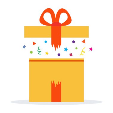 Beyaz Arka Planda Kırmızı Şerit Vektör Çizim Simgesi ile Açık Sarı Kutu hediye kutusu mevcut