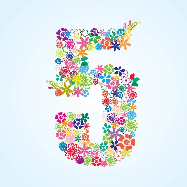 Vector färgglada blommig 5 nummer design isolerad på vit bakgrund. Blommig nummer fem — Stock vektor