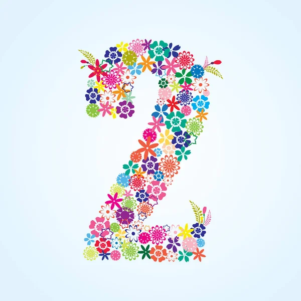 Vector Colorful Floral 2 Number Design isolated on white background. Floral Number Two — Stock Vector