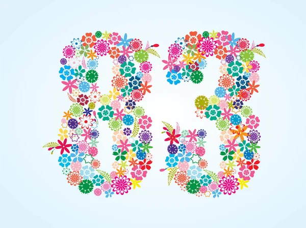 Vector Colorful Floral 83 Number Design isolated on white background. Floral Number Eighty Three — Stock Vector