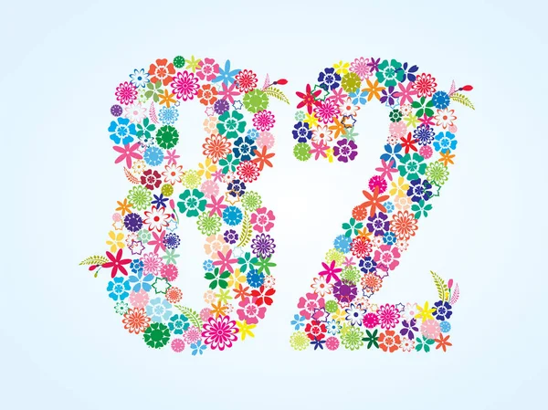 Διάνυσμα πολύχρωμο floral 82 αριθμός σχεδιασμός απομονωθεί σε λευκό φόντο. Φλοράλ αριθμός 82 — Διανυσματικό Αρχείο