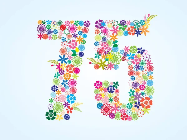 Vector Colorful Floral 75 Number Design isolated on white background. Floral Number Seventy Five — Stock Vector