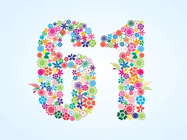 Vektor färgglada blommig 61 nummer design isolerad på vit bakgrund. Blommig nummer 61 — Stock vektor