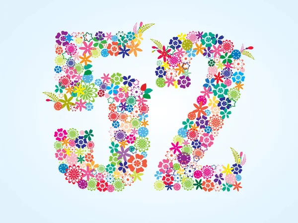 Vektor bunte florale 52 Ziffern Design isoliert auf weißem Hintergrund. Blütenzahl 52 — Stockvektor