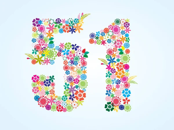 Vektor färgglada blommig 51 nummer design isolerad på vit bakgrund. Blommig nummer 51 — Stock vektor