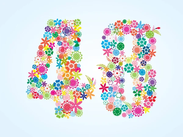 Vector Colorful Floral 48 Number Design isolated on white background. Floral Number Forty Eight — Stock Vector