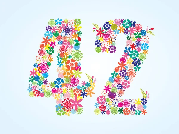 Vector Colorido Floral 42 Number Design aislado sobre fondo blanco. Número floral cuarenta y dos — Vector de stock