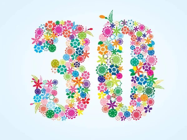 Vector kleurrijke bloemen 30-nummer ontwerp geïsoleerd op witte achtergrond. Bloemen nummer dertig — Stockvector