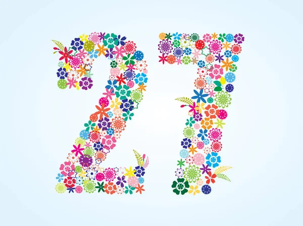 Vector Colorido Floral 27 Number Design aislado sobre fondo blanco. Floral número veintisiete — Vector de stock